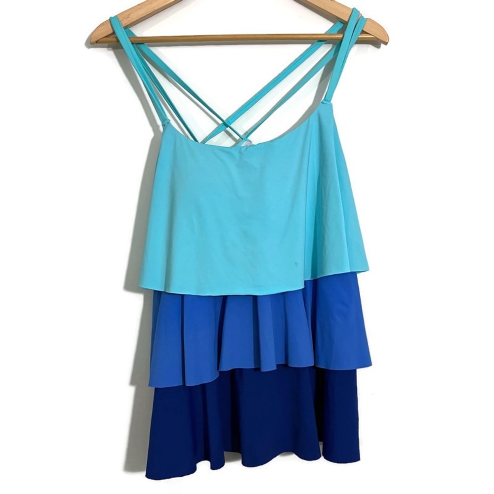 Lands’ End Blue Color Block Tiered Ruffle Tankini Size 18 - Picture 4 of 11